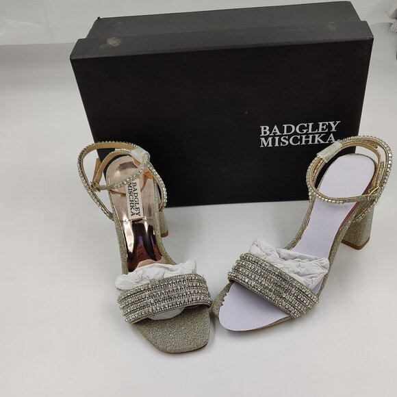 Badgley Mischka Women's Becca Heeled Sandal, Platino Textile, Women's Size 7 - Picture 1 of 7